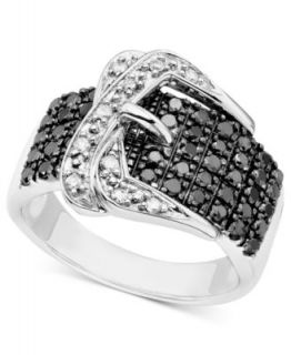 Sterling Silver Ring, Black and White Diamond Heart Buckle Ring (3/4 ct. t.w.)   Rings   Jewelry & Watches