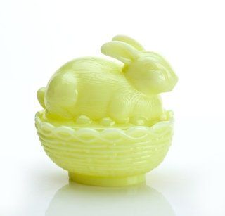 4" Butter Cream Milk Glass Bunny Rabbit on Basket Nest  Collectible Figurines  