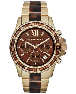 Michael Kors Womens Chronograph Everest Tortoise Acetate and Gold Tone Stainless Steel Bracelet Watch 42mm MK5873   Watches   Jewelry & Watches