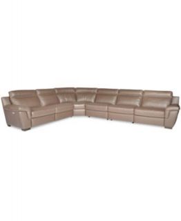 Julius Leather Power Motion Chaise Sectional Sofa, 5 Piece (Power Chair, 2 Armless Chairs, Corner, and Chaise Lounge)   Furniture