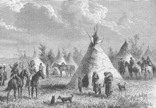 USA Village of Prairie Indians, antique print 1890  