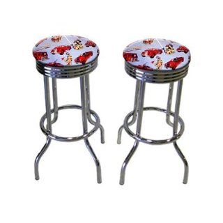 2 MAN CAVE Blue Firefighter Fire Man 29'' Specialty Chrome Barstools Bar Stools   Home Bars
