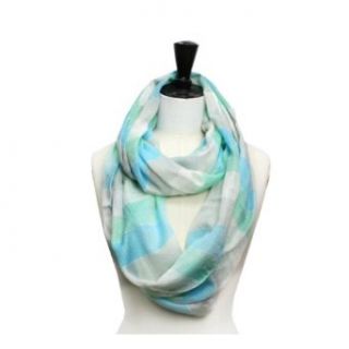 Lightweight Color Block Infinity Scarf, Yellow Coral Blue Colors (blue) Fashion Scarves