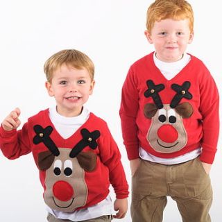 child's squeaky nose rudolph christmas jumper by woolly babs christmas jumpers