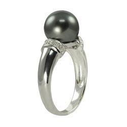 Pearls For You Silver Tahitian Pearl and Topaz Ring (10 11 mm) Pearls For You Pearl Rings