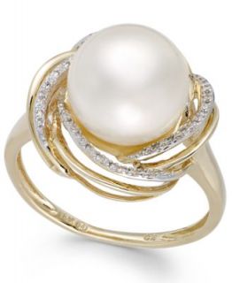 Belle de Mer 14k Gold Cultured Freshwater Pearl (13mm) and Certified Diamond (1 ct. t.w.) Ring   Rings   Jewelry & Watches