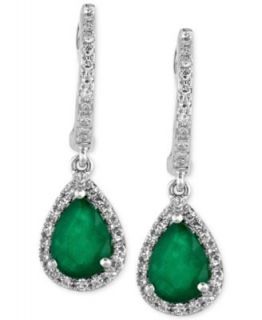 14k White Gold Earrings, Emerald (1 9/10 ct. t.w.) and Diamond Accent Drop Earrings   Earrings   Jewelry & Watches