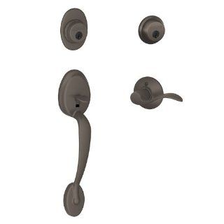 Schlage F62PLY613ACCRH Oil rubbed Bronze Keyed Entry Plymouth Right Hand Double Cylinder Handleset with Accent Interior Lever from the F Series   Door Handles  