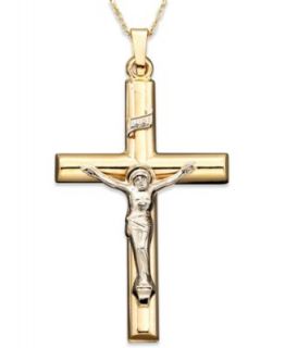 14k Gold Two Tone Large Crucifix Pendant   Necklaces   Jewelry & Watches