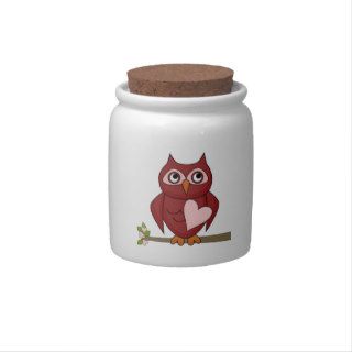 Cute Owls Red Cartoon Owl Heart Spare Change Bank Candy Dishes