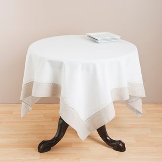 Saro Square Embroidered Hemstitch Table Topper Table Linens