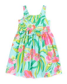 Lilly Pulitzer Little Kingston Floral Print Dress, Blue, Sizes 2 6