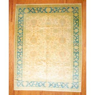 Egyptian Hand knotted Oushak Ivory/ Green Wool Rug (10'1 x 13'1) 7x9   10x14 Rugs