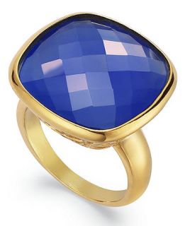 14k Gold over Sterling Silver Ring, Blue Chalcedony Ring (18mm)   Rings   Jewelry & Watches