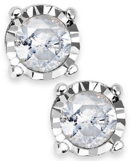 Diamond Earrings, Sterling Silver Diamond 4 Prong Illusion Stud Earrings (1/3 ct. t.w.)   Earrings   Jewelry & Watches