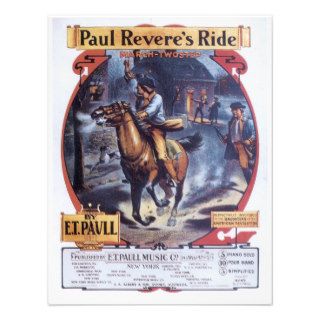 Paul Revere's Ride   Vintage Song Sheet Music Art Custom Invites