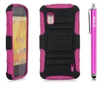 iSee Case Hybrid Kickstand Case Google LG Nexus 4 E960 (Nexus4 King Kickstand+Stylus) (Black on Pink) Cell Phones & Accessories