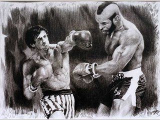Rocky (Sylvester Stallone) vs. Mr. T (Laurence Tureaud) Sketch Portrait, Charcoal Graphite Pencil Drawing Poster   11" x 14" Print (WU177)  