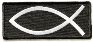 Embroidered Iron On Patch   Black & White Christian Symbol Jesus Fish 3" x 1.5" Patch Clothing