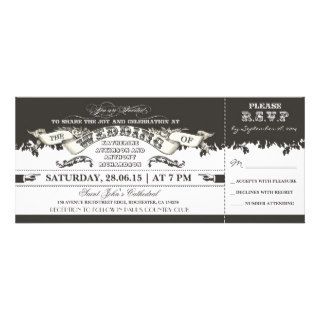black and white ticket style wedding invitations