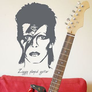 bowie / ziggy played guitar wall sticker by the bright blue pig