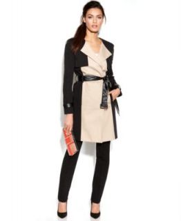 MICHAEL Michael Kors Hooded Faux Leather Mixed Media Trench Coat   Coats   Women