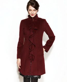 Tahari Kendra Ruffled Wool Blend Coat   Coats   Women