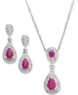 Sterling Silver Jewelry Set, Ruby (1 1/5 ct. t.w.) and Diamond (1/10 ct. t.w.) Pendant and Earrings   Jewelry & Watches