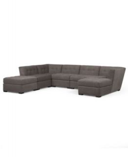 Roxanne Fabric Modular Sectional Sofa, 6 Piece (2 Square Corner Units, 3 Armless Chairs and Ottoman)   Furniture