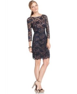 Jessica Simpson Contrast Lace Colorblock Sheath   Dresses   Women