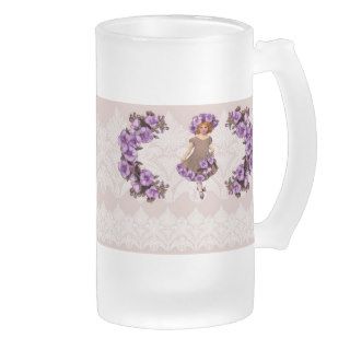 WHIMSICAL BLOOMS, VINTAGE GIRL in BROWN and LILAC Mug