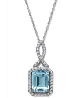 Aquamarine (1 3/4 ct. t.w.) and Diamond (1/8 ct. t.w.) Oval Pendant Necklace in Sterling Silver   Necklaces   Jewelry & Watches