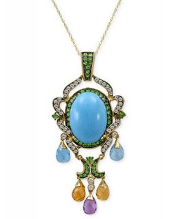 CARLO VIANI 14k Gold Necklace, Turquoise (10mm) and Multistone Pendant   Necklaces   Jewelry & Watches