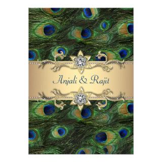 5x7 Emerald Green Elegant Peacock Wedding Announcements