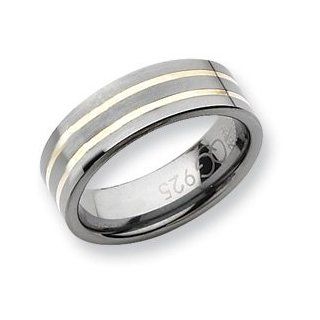 Tungsten Sterling Silver Inlay 8mm Polished Band TU167 7 Rings Jewelry