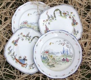 mismatched vintage plate set by the vintage tea cup