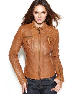 MICHAEL Michael Kors Leather Buckle Collar Motorcycle Jacket   Coats   Women