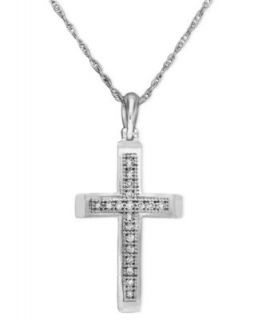 Diamond Necklace, 14k White Gold Cross Diamond Pendant (1/10 ct. t.w.)   Necklaces   Jewelry & Watches