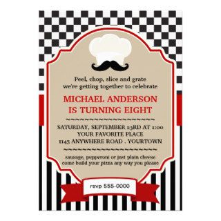 Chefs Hat with Moustache Pizza Party Invite