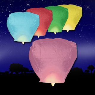 five multi coloured sky lanterns by light a lantern