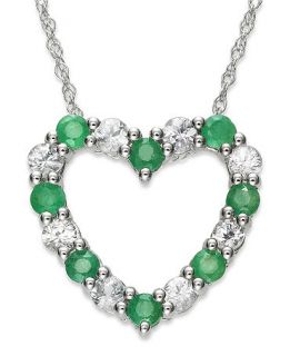 10k White Gold Necklace, Emerald (1/3 ct. t.w.) and White Sapphire (1/3 ct. t.w.) Heart Pendant   Necklaces   Jewelry & Watches