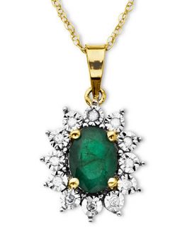 10k Gold Necklace, Emerald (7/8 ct. t.w.) and Diamond Accent Pendant   Necklaces   Jewelry & Watches