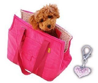 How's Your Dog Corduroy Featherlite Pet Carrier Dog Tote with Swarovski Crystal Charm   Pink 