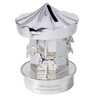 personalised silverplate carousel money box by babyfish