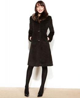 Jones New York Faux Fur Collar Walker Coat   Coats   Women