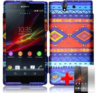 Sony Xperia Z (T Mobile) 2 Piece Snap On Rubberized Hard Plastic Image Case Cover, + LCD Clear Screen Saver Protector Cell Phones & Accessories