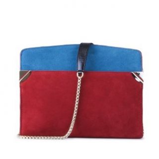 Color Blocked Suede CasualLife Shoulder Bag, Medium, in Blue, Red and Black Clothing