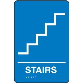 Accuform Signs PAD156BU ADA Braille Tactile Sign, Legend "STAIRS" with Graphic, 6" Width x 9" Length x 1/8" Thickness, White on Blue Industrial Warning Signs