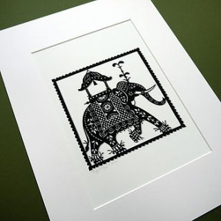 indian elephant print by folk art papercuts by suzy taylor