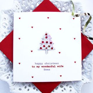 personalised red christmas tree card by sabah designs